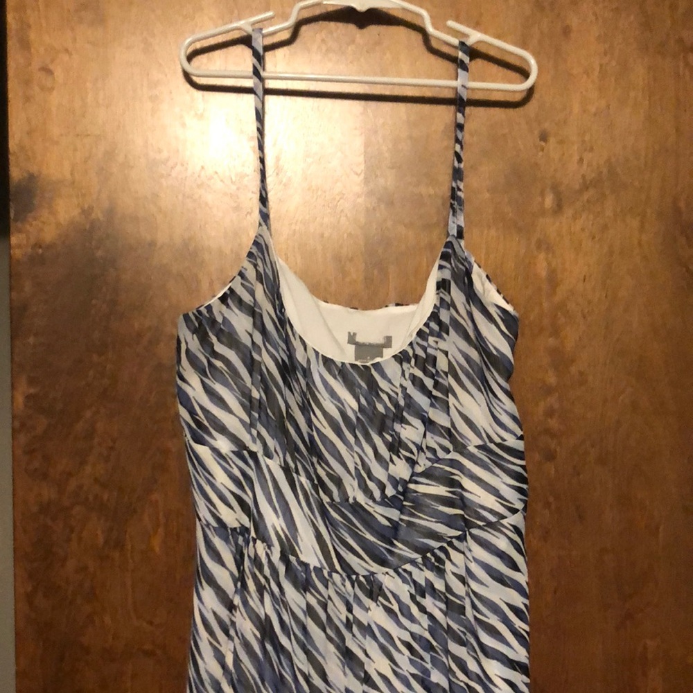 LOFT Blue and White Sleeveless Midi Sundress